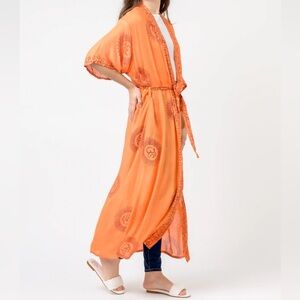 108. Boho Orange Short Sleeve Om Kimono